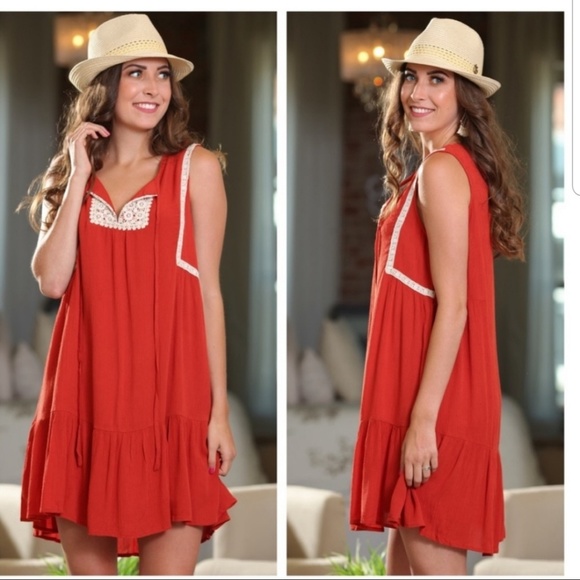 LAST 1! (M) Boho rust dress with crochet trim - Picture 2 of 6